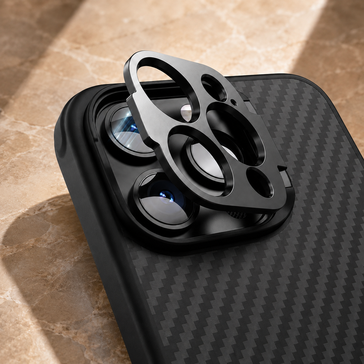 Premium iPhone Case Aramid Fiber Kevlar 600D Half Wrapped Cover with MagSafe Invisible Camera Ring Stand Shockproof Anti Fingerprint Design