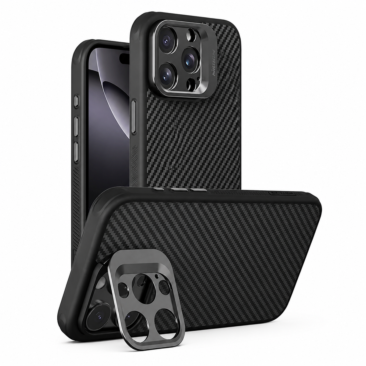 Premium iPhone Case Aramid Fiber Kevlar 600D Half Wrapped Cover with MagSafe Invisible Camera Ring Stand Shockproof Anti Fingerprint Design