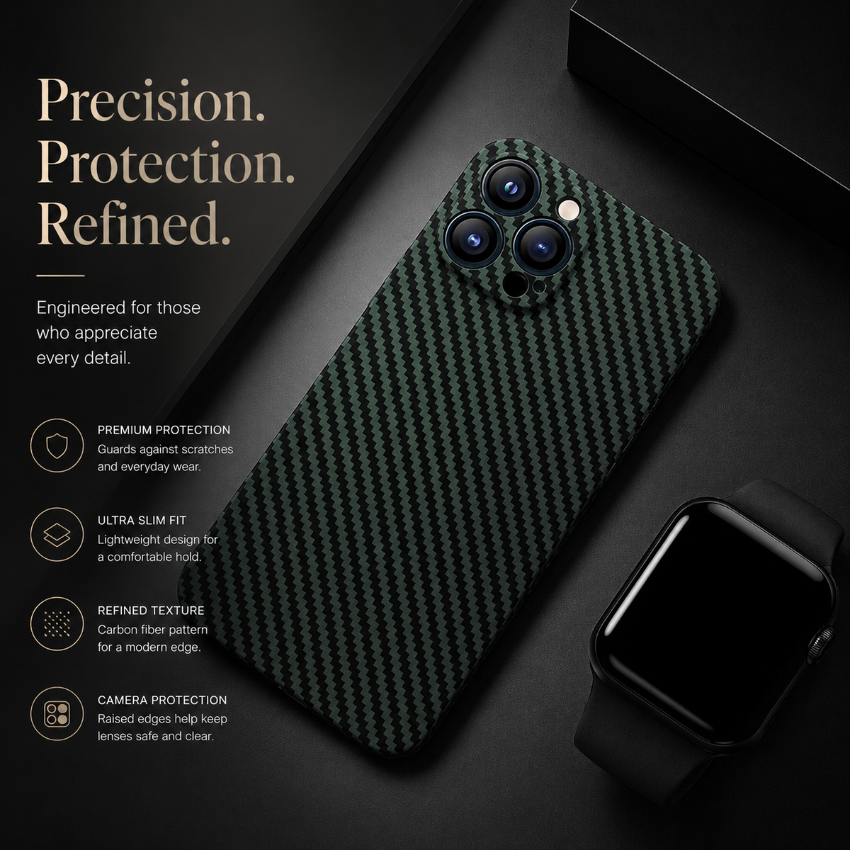 Premium iPhone Case Carbon Fiber Ultra Thin Matte Protective Cover Camera Lens Protection Anti Fingerprint Anti Scratch Lightweight Non Slip Slim