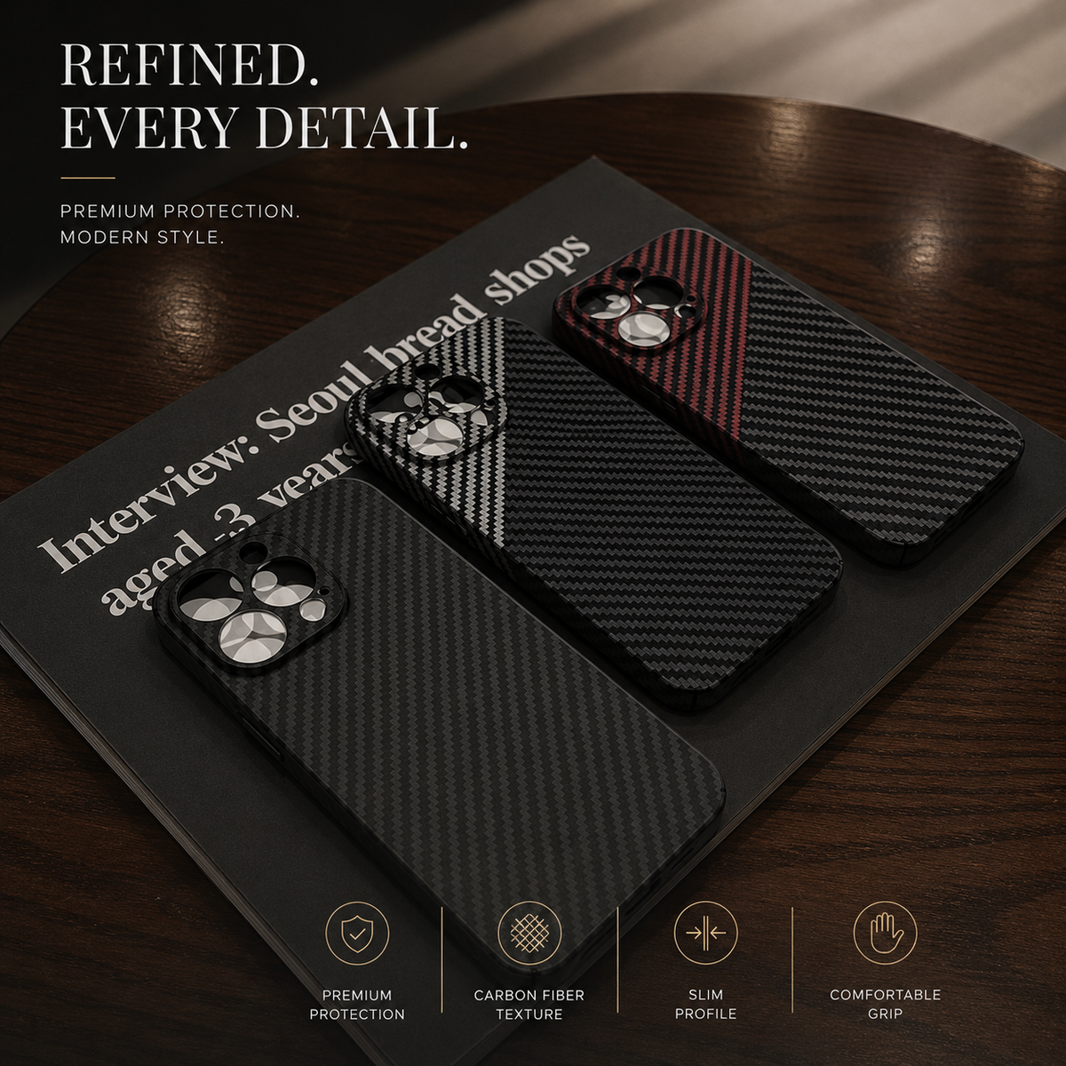 Premium iPhone Case Carbon Fiber Ultra Thin Matte Protective Cover Camera Lens Protection Anti Fingerprint Anti Scratch Lightweight Non Slip Slim