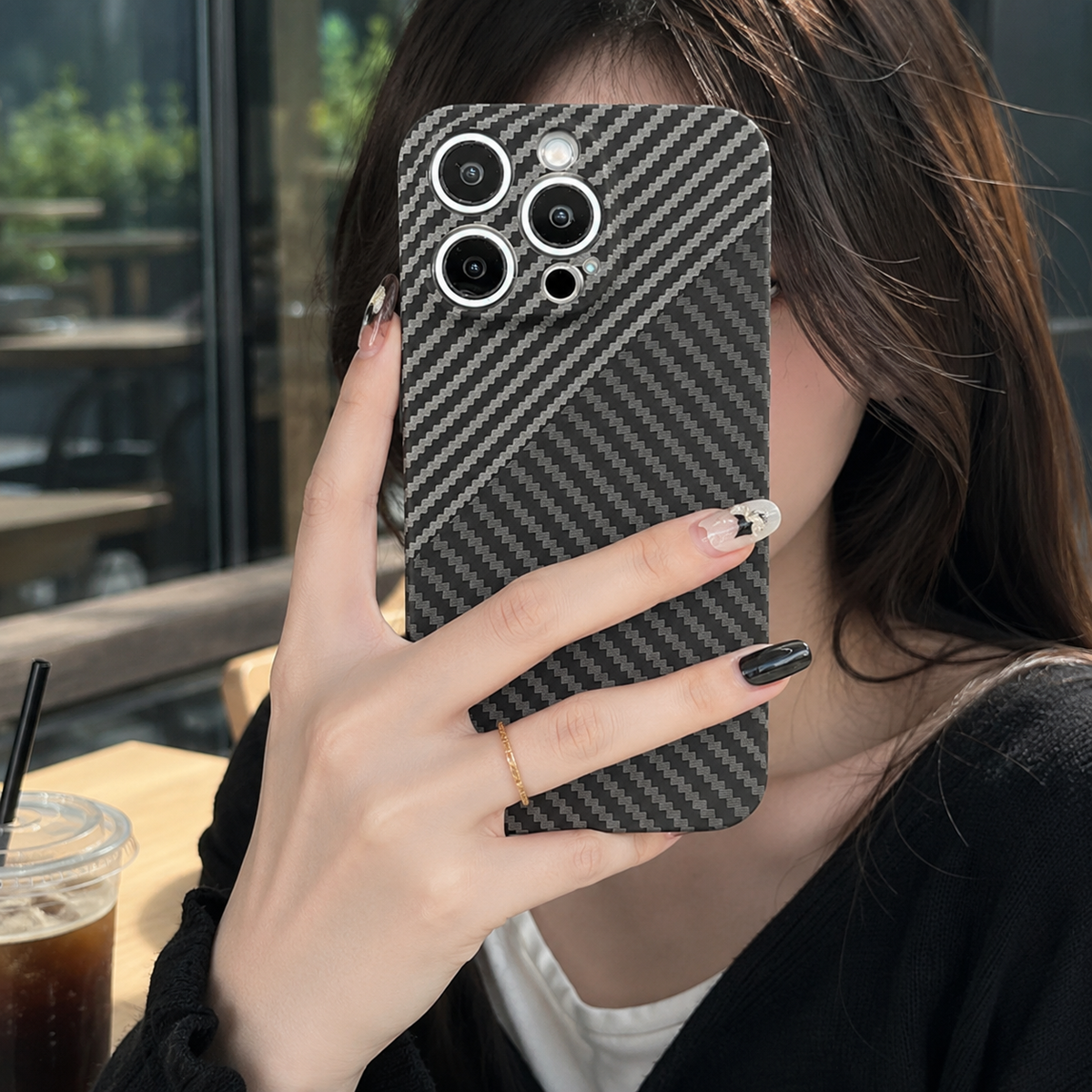 Premium iPhone Case Carbon Fiber Ultra Thin Matte Protective Cover Camera Lens Protection Anti Fingerprint Anti Scratch Lightweight Non Slip Slim