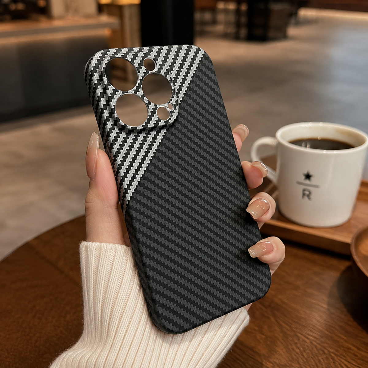 Premium iPhone Case Carbon Fiber Ultra Thin Matte Protective Cover Camera Lens Protection Anti Fingerprint Anti Scratch Lightweight Non Slip Slim
