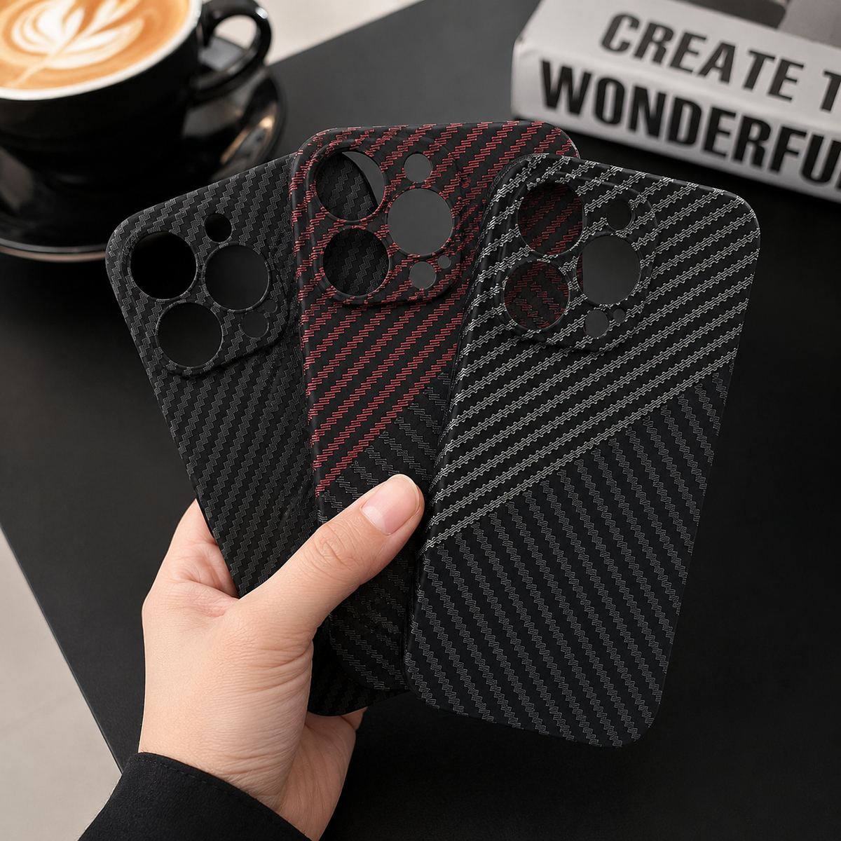 Premium iPhone Case Carbon Fiber Ultra Thin Matte Protective Cover Camera Lens Protection Anti Fingerprint Anti Scratch Lightweight Non Slip Slim