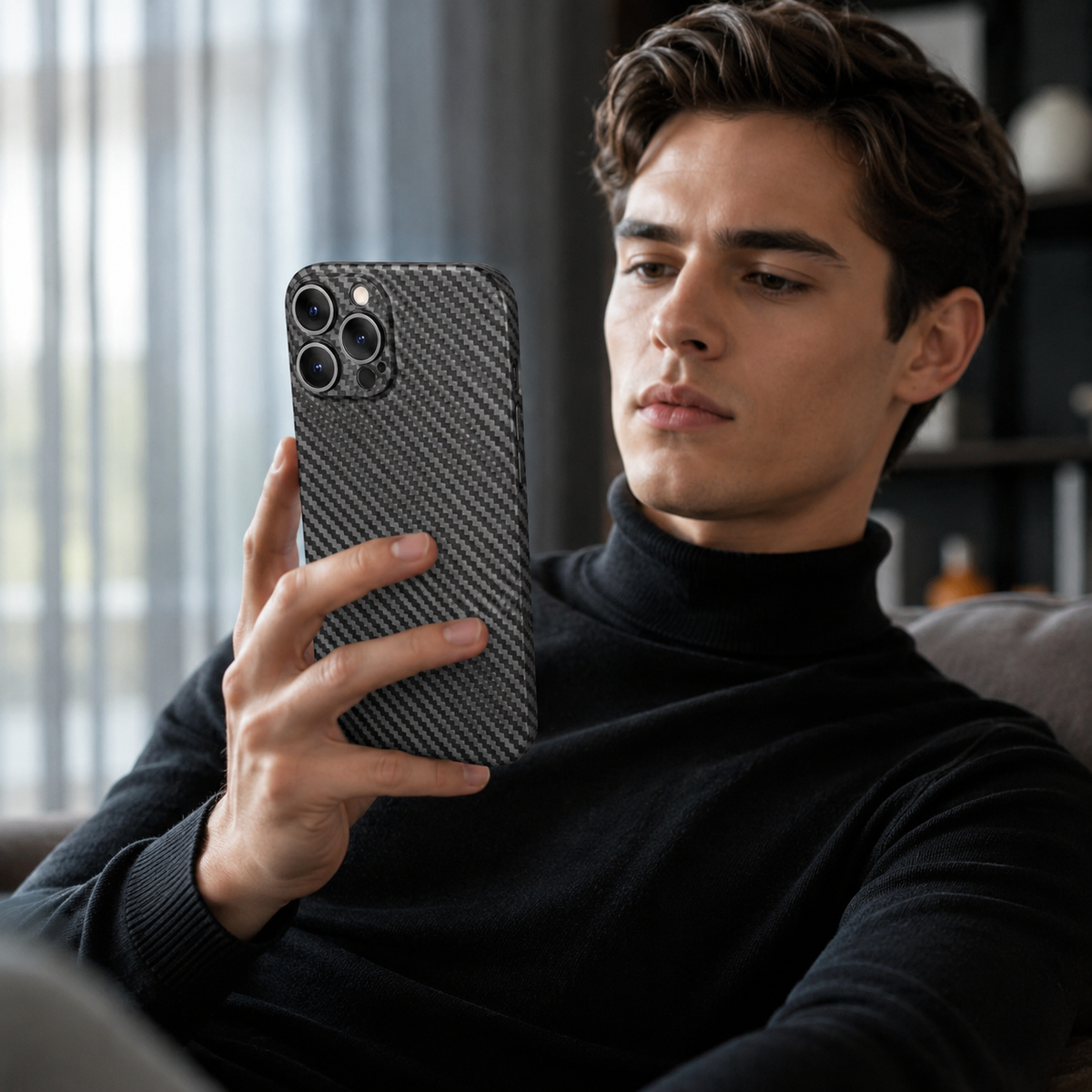 Premium iPhone Case Carbon Fiber Ultra Thin Matte Protective Cover Camera Lens Protection Anti Fingerprint Anti Scratch Lightweight Non Slip Slim