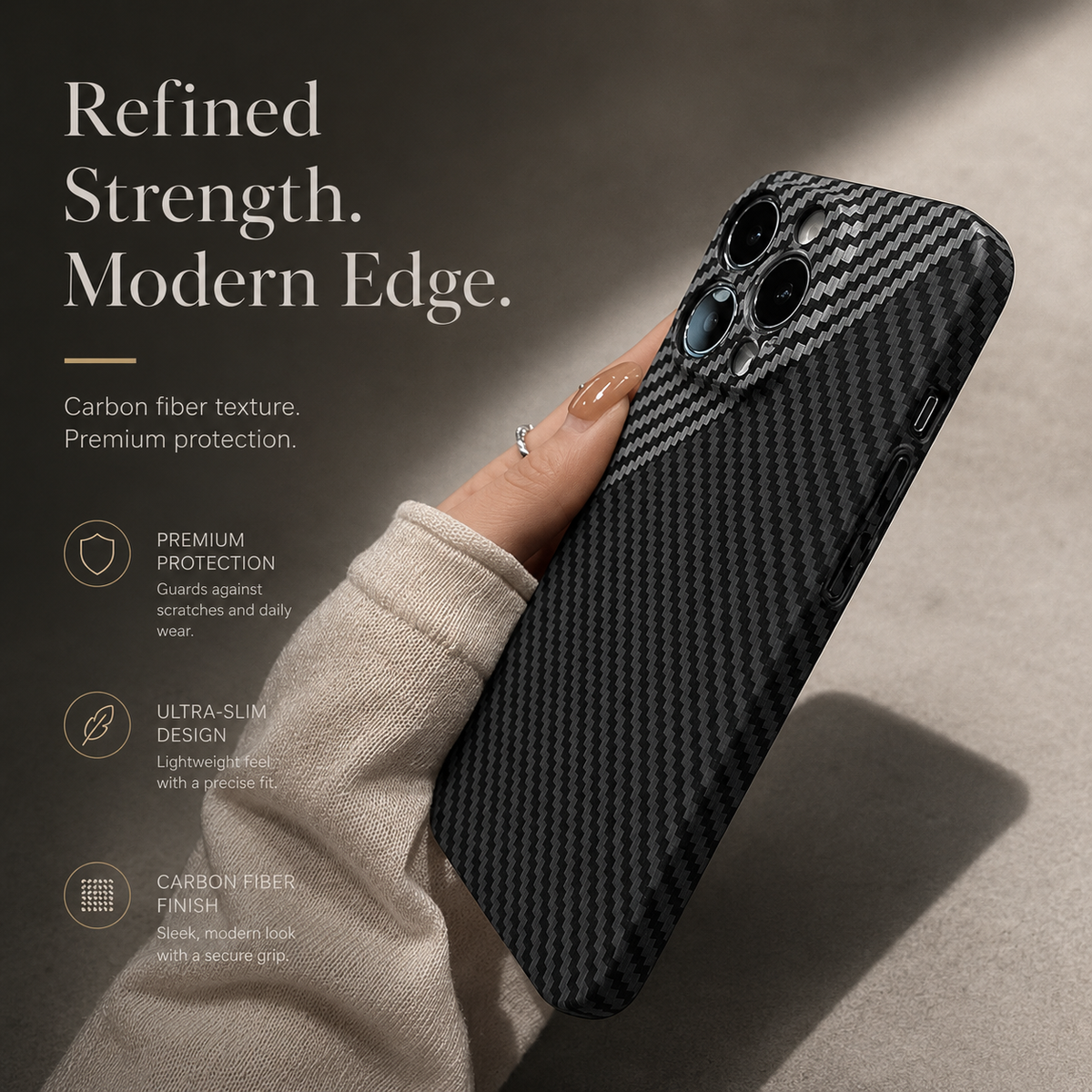 Premium iPhone Case Carbon Fiber Ultra Thin Matte Protective Cover Camera Lens Protection Anti Fingerprint Anti Scratch Lightweight Non Slip Slim