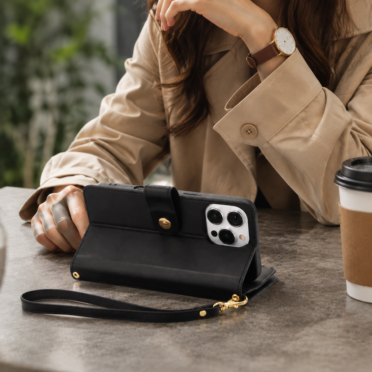 Premium iPhone Case Chain Zipper Wallet Flip Cover 6 Card Slots Magnetic Closure Shockproof Leather Protection Full Coverage Slim Stand Design
