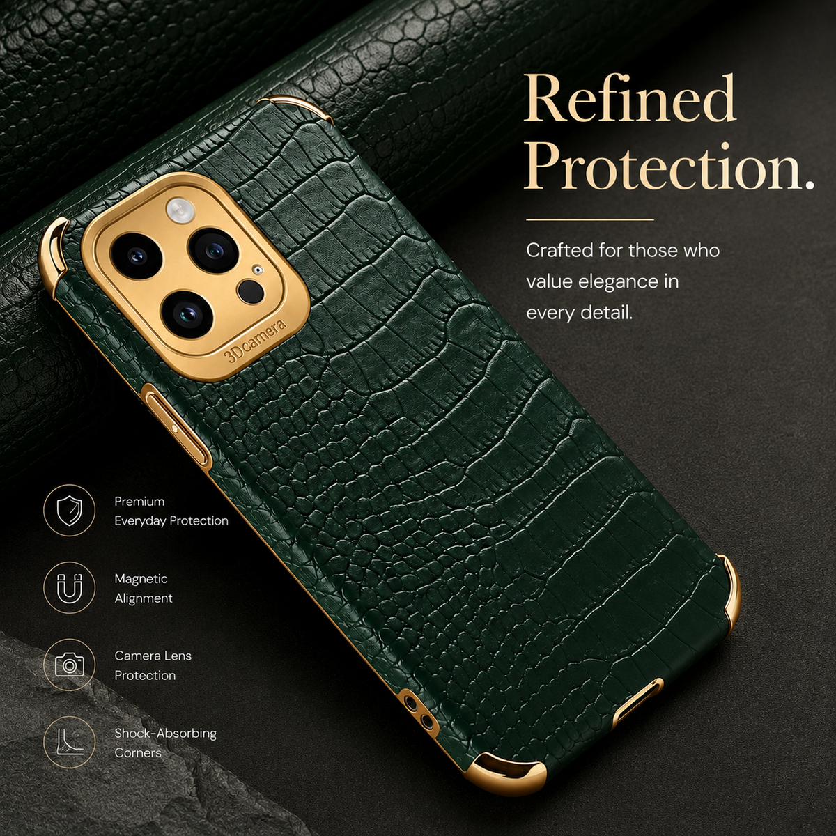 Premium iPhone Case Crocodile Leather Silicone Protective Cover Anti Scratch Lightweight Full Coverage Shockproof Camera Lens Guard Slim Anti Slip Design