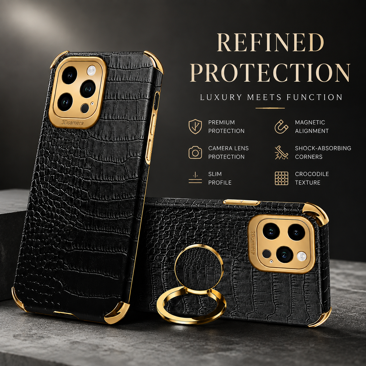 Premium iPhone Case Crocodile Leather Silicone Protective Cover Anti Scratch Lightweight Full Coverage Shockproof Camera Lens Guard Slim Anti Slip Design