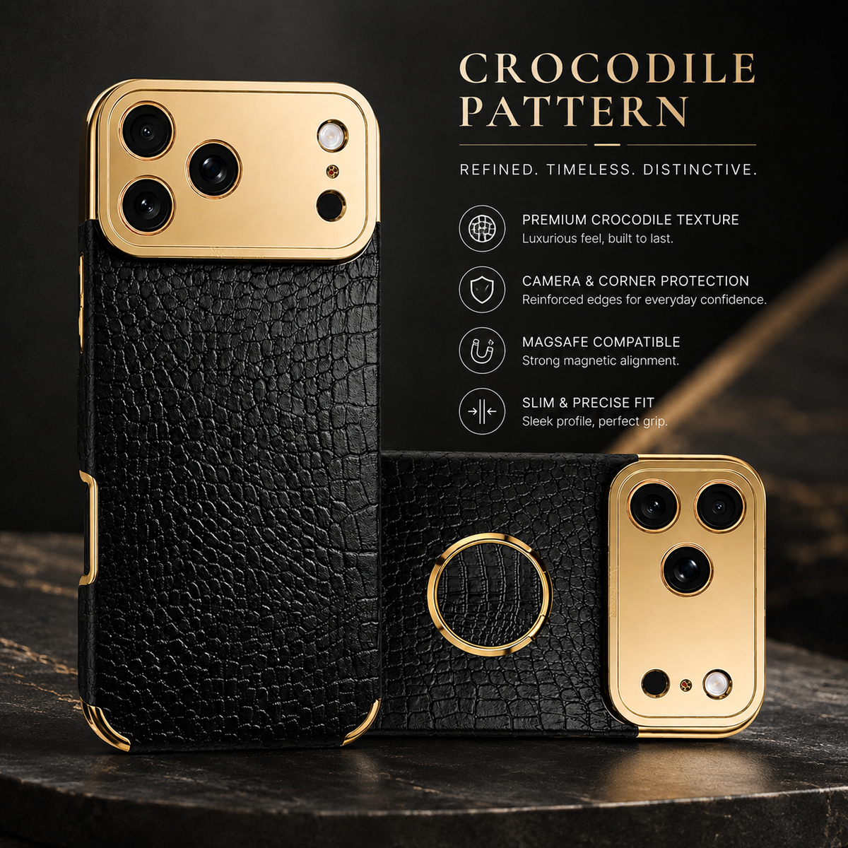 Premium iPhone Case Crocodile Leather Silicone Protective Cover Anti Scratch Lightweight Full Coverage Shockproof Camera Lens Guard Slim Anti Slip Design