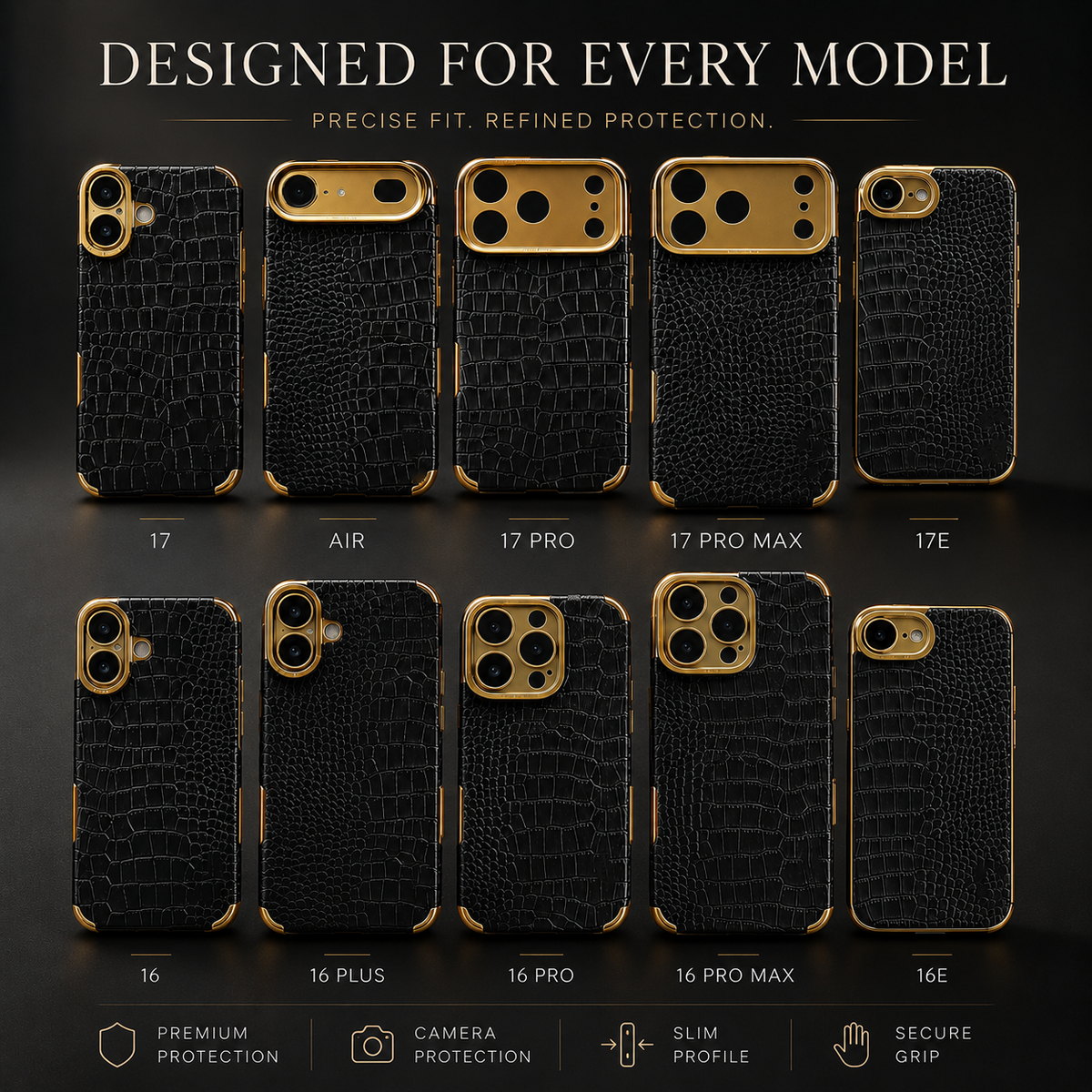 Premium iPhone Case Crocodile Leather Silicone Protective Cover Anti Scratch Lightweight Full Coverage Shockproof Camera Lens Guard Slim Anti Slip Design
