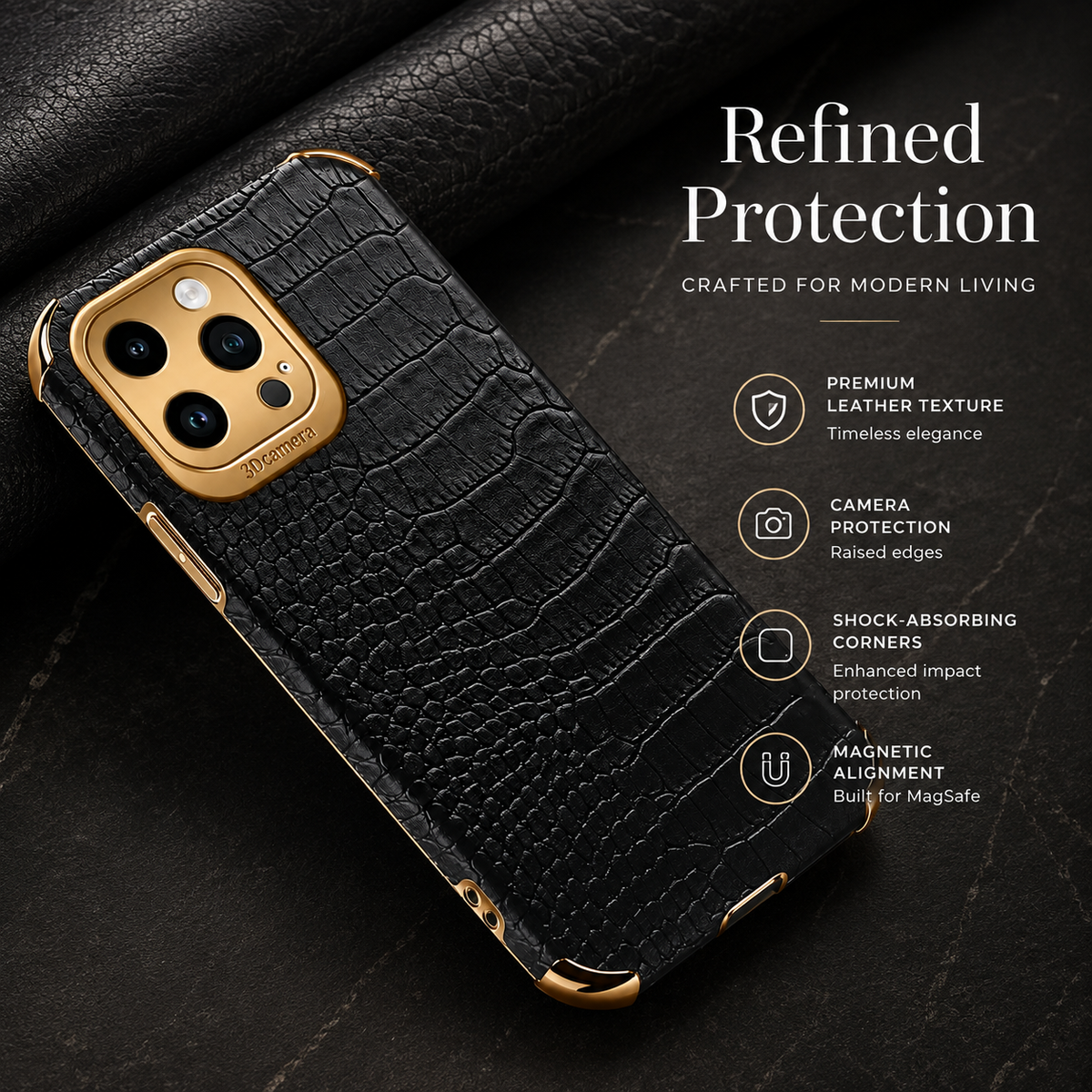 Premium iPhone Case Crocodile Leather Silicone Protective Cover Anti Scratch Lightweight Full Coverage Shockproof Camera Lens Guard Slim Anti Slip Design