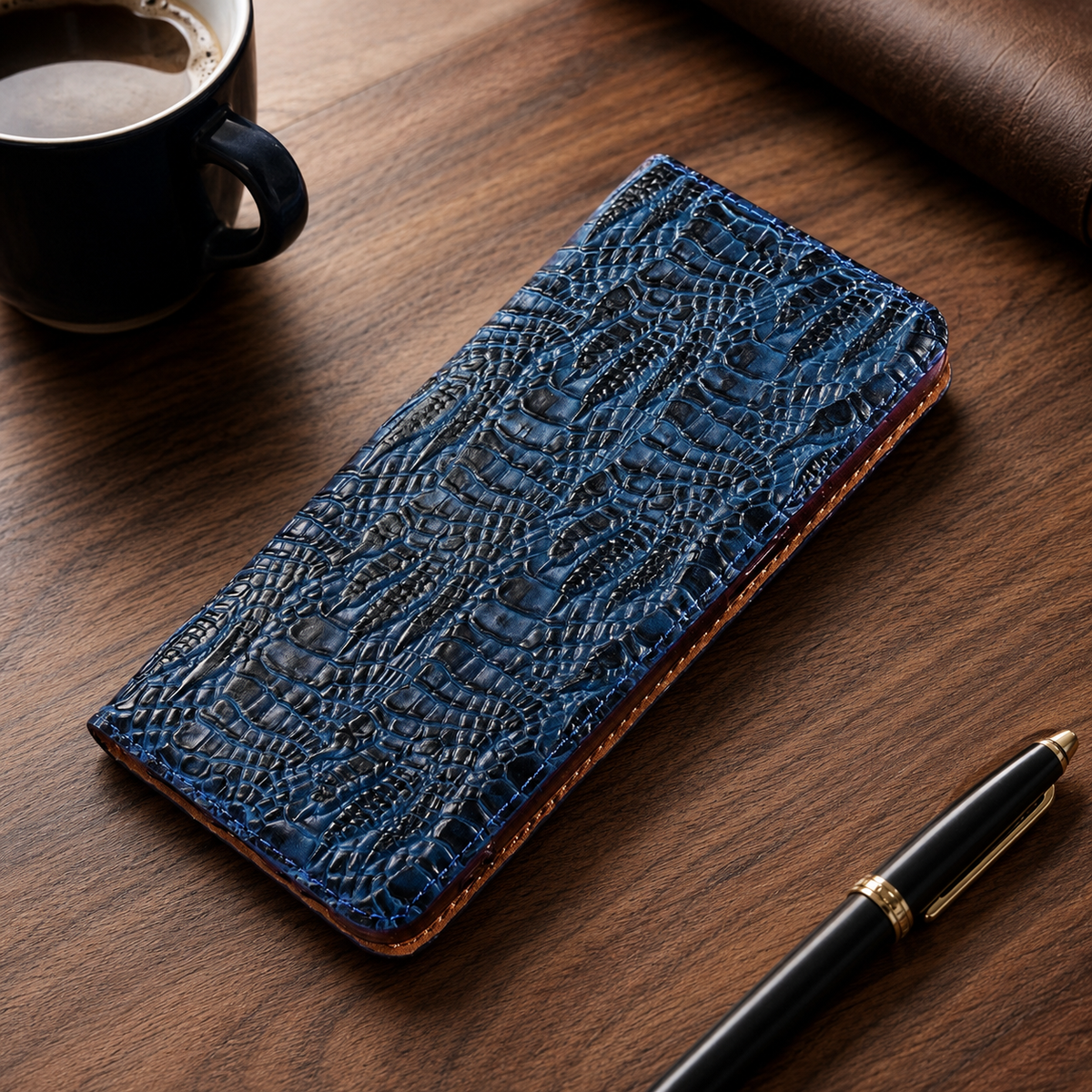 Premium iPhone Case Crocodile Texture Genuine Leather Flip Cover Card Pocket Non Slip Shockproof Full Protection Slim Elegant Magnetic Closure Design