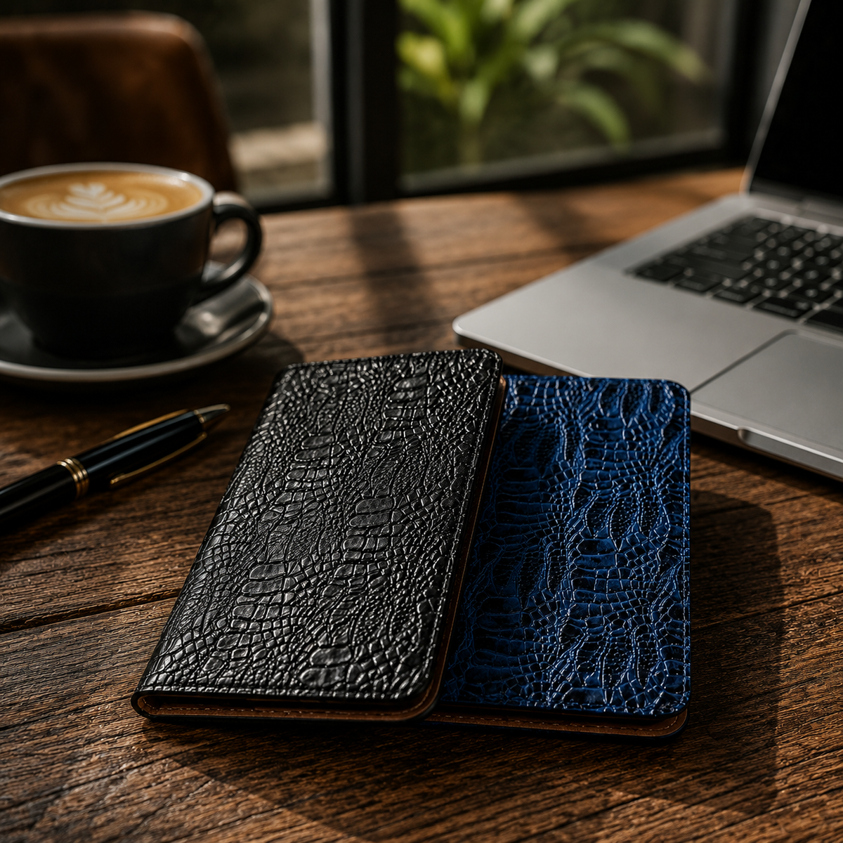 Premium iPhone Case Crocodile Texture Genuine Leather Flip Cover Card Pocket Non Slip Shockproof Full Protection Slim Elegant Magnetic Closure Design