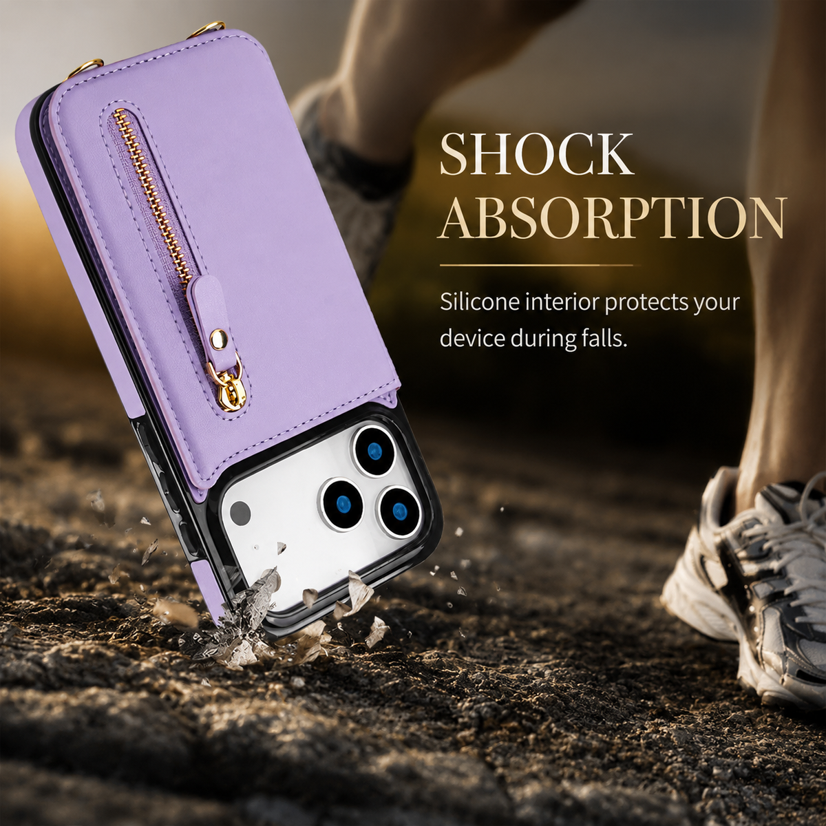 Premium iPhone Case Crossbody Leather RFID Wallet Card Holder Zipper Pocket Lanyard Shockproof Protective Cover Anti Fingerprint Anti Scratch Secure Storage