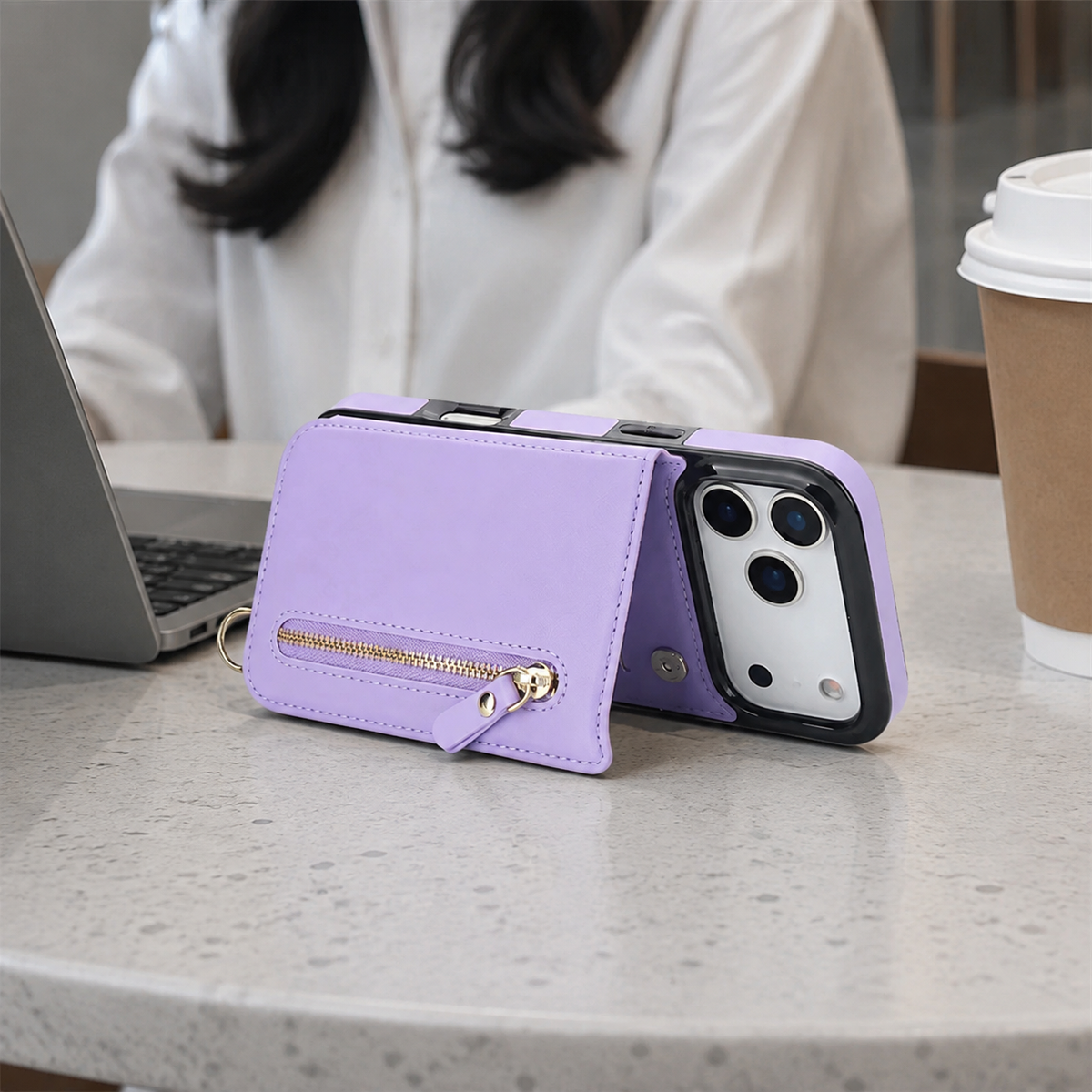 Premium iPhone Case Crossbody Leather RFID Wallet Card Holder Zipper Pocket Lanyard Shockproof Protective Cover Anti Fingerprint Anti Scratch Secure Storage