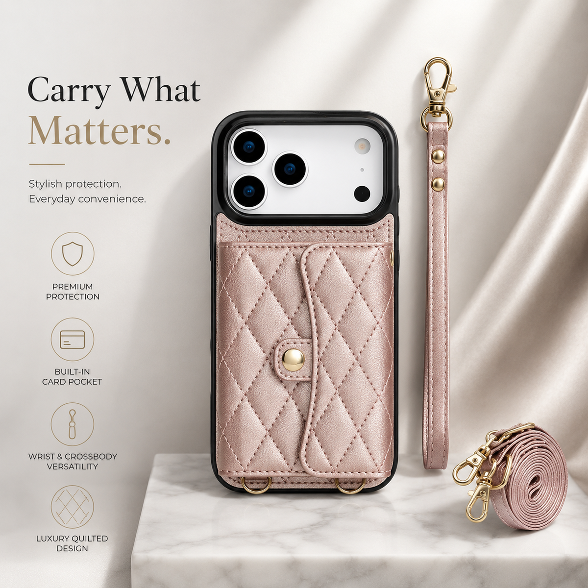 Premium iPhone Case Crossbody Leather Wallet Card Holder Coin Pocket Shoulder Strap Wrist Lanyard Shockproof Protective Cover Non Slip Secure Storage