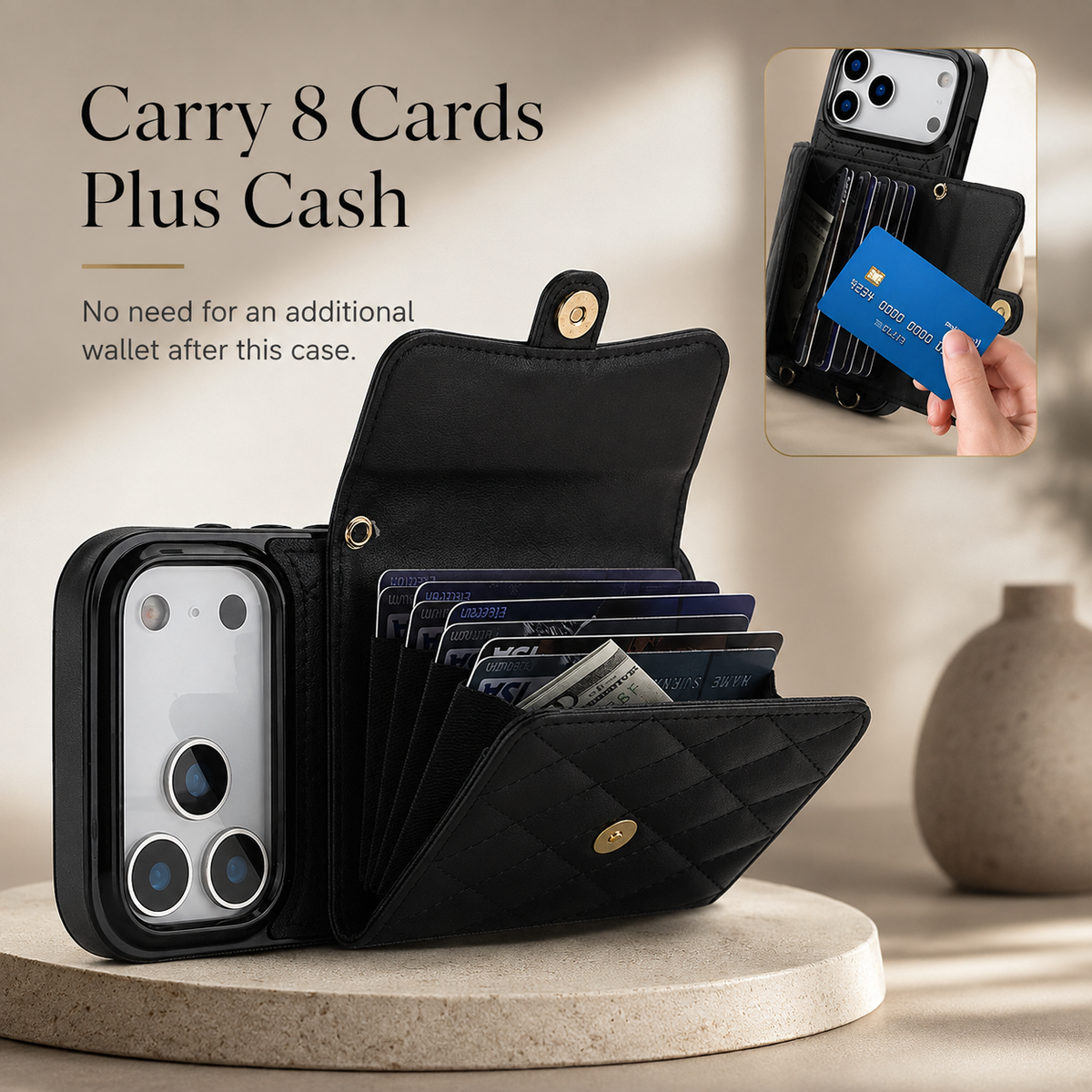 Premium iPhone Case Crossbody Leather Wallet Card Holder Coin Pocket Shoulder Strap Wrist Lanyard Shockproof Protective Cover Non Slip Secure Storage