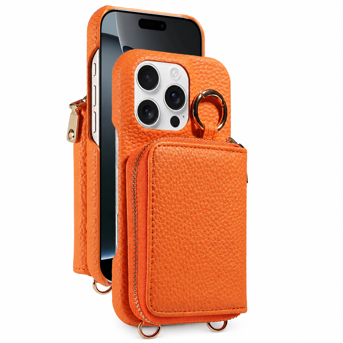 Premium iPhone Case Crossbody Leather Wallet Card Holder Ring Kickstand Lanyard Shockproof Protective Cover Anti Scratch Non Slip Slim Secure Storage