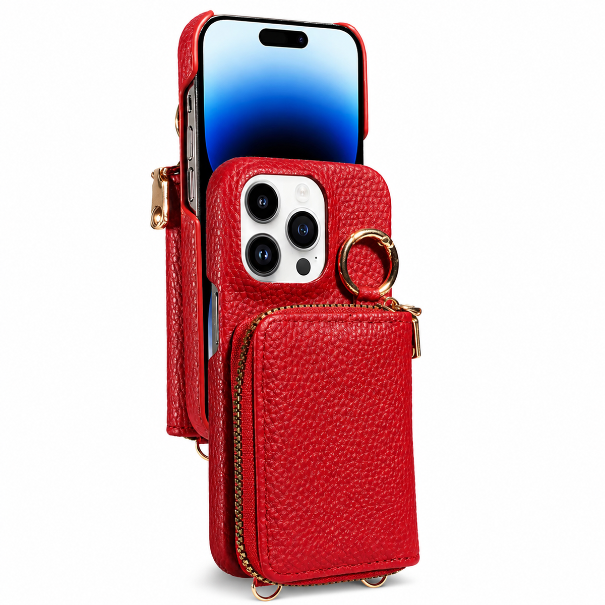 Premium iPhone Case Crossbody Leather Wallet Card Holder Ring Kickstand Lanyard Shockproof Protective Cover Anti Scratch Non Slip Slim Secure Storage