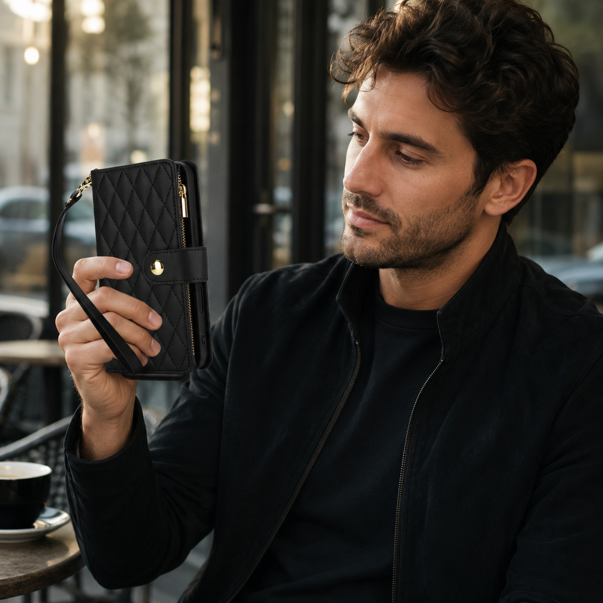 Premium iPhone Case Crossbody Leather Wallet Card Holder Zipper Pocket Chain Strap Magnetic Closure Kickstand Shockproof Anti Scratch Secure Storage