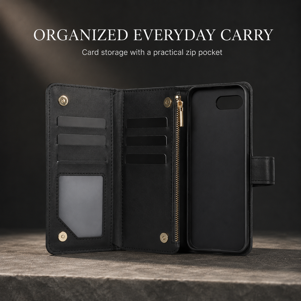 Premium iPhone Case Crossbody Leather Wallet Card Holder Zipper Pocket Chain Strap Magnetic Closure Kickstand Shockproof Anti Scratch Secure Storage