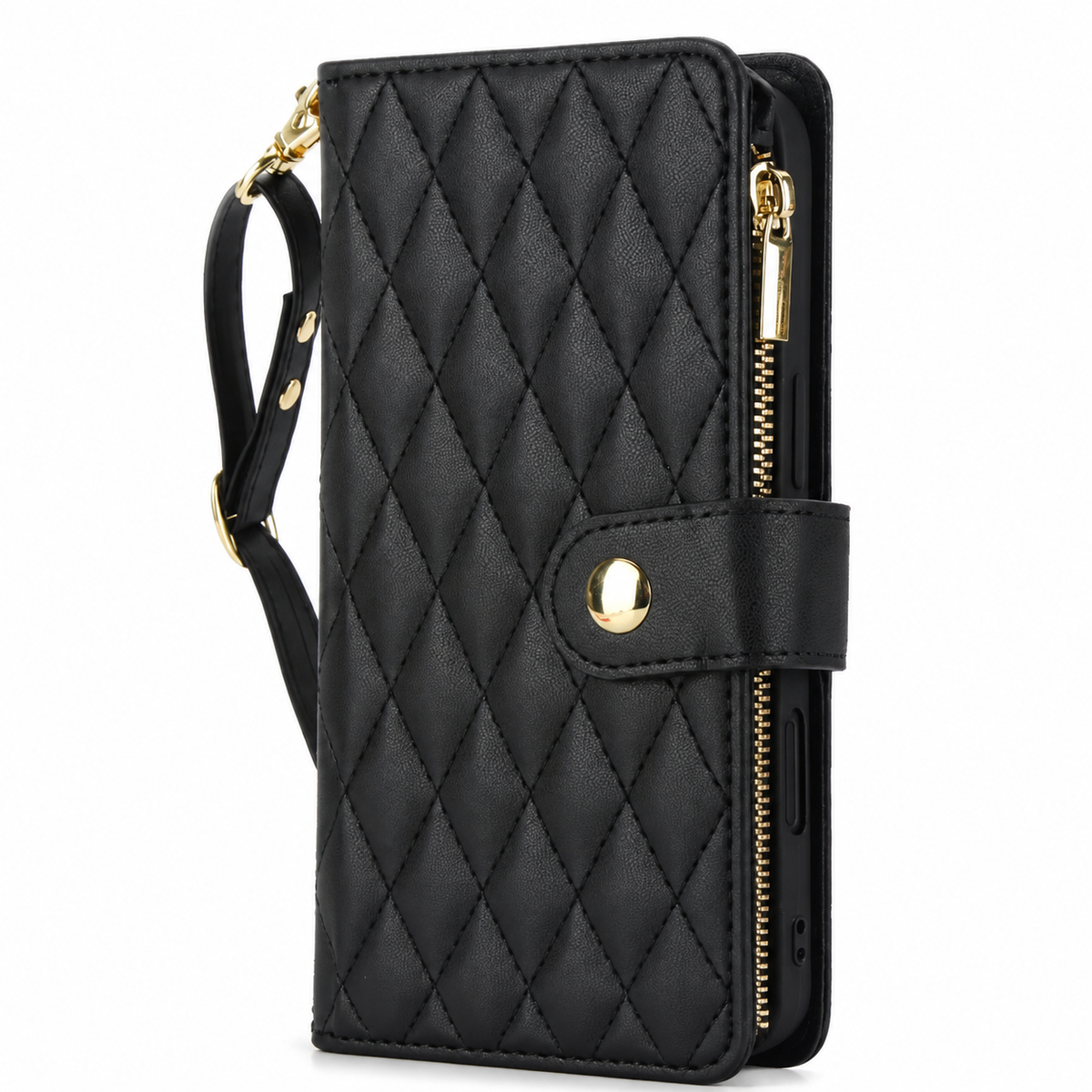 Premium iPhone Case Crossbody Leather Wallet Card Holder Zipper Pocket Chain Strap Magnetic Closure Kickstand Shockproof Anti Scratch Secure Storage