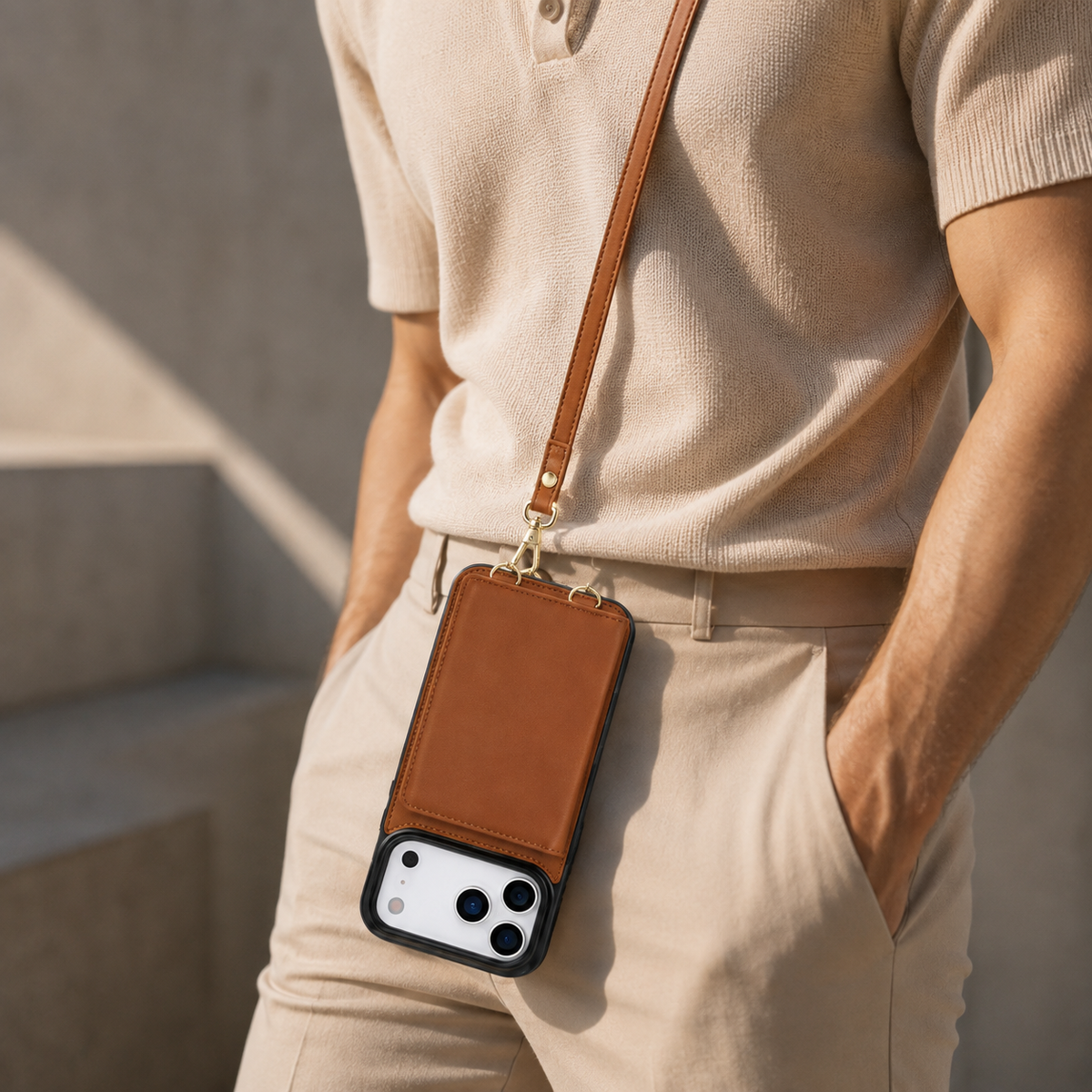 Premium iPhone Case Crossbody Leather Wallet RFID Card Holder Strap Pocket Kickstand Protective Flip Cover Shockproof Storage Phone Case