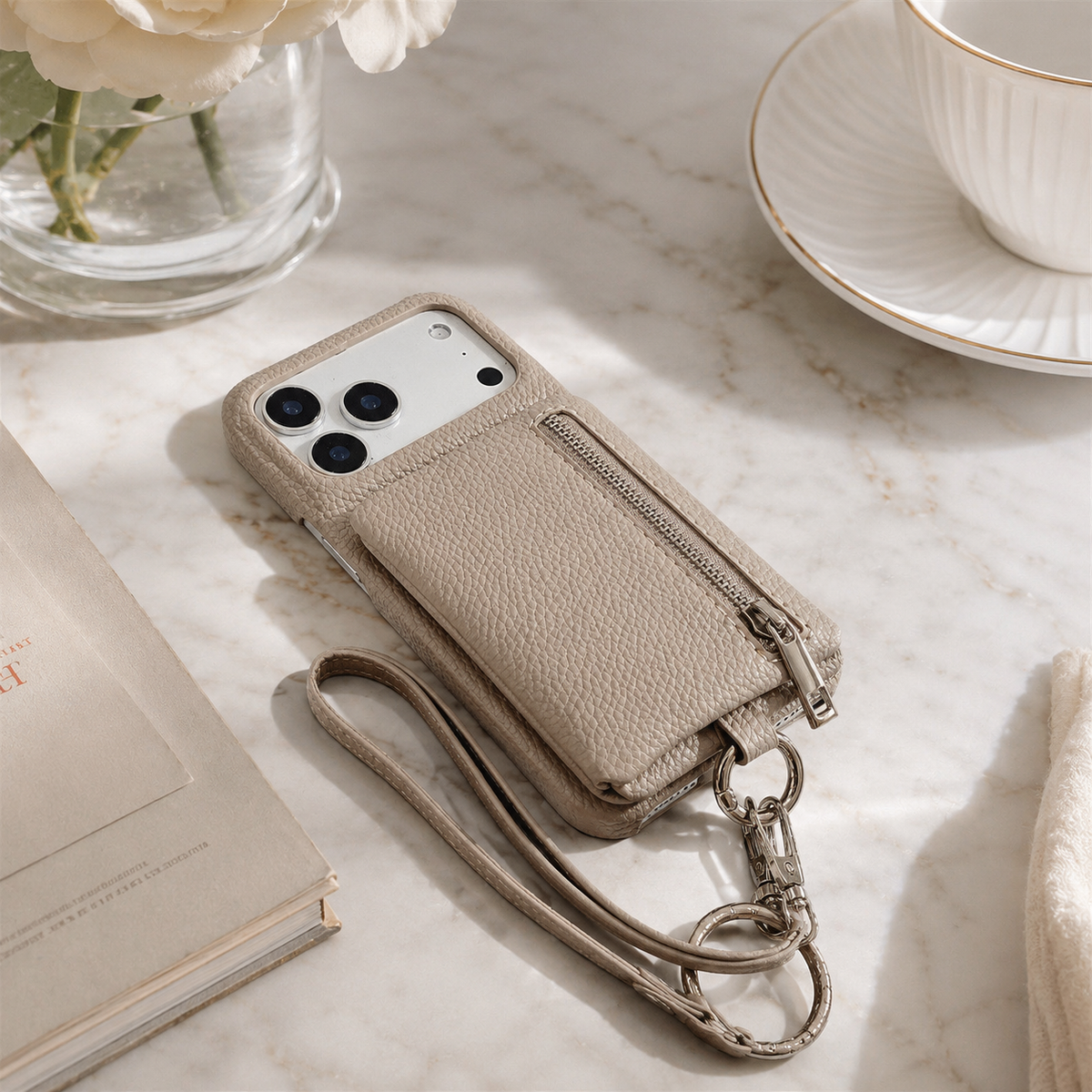 Premium iPhone Case Crossbody Leather Zippered Wallet Card Holder Protective Cover Shockproof Anti Scratch Strap Storage Slim Travel Phone Case Design