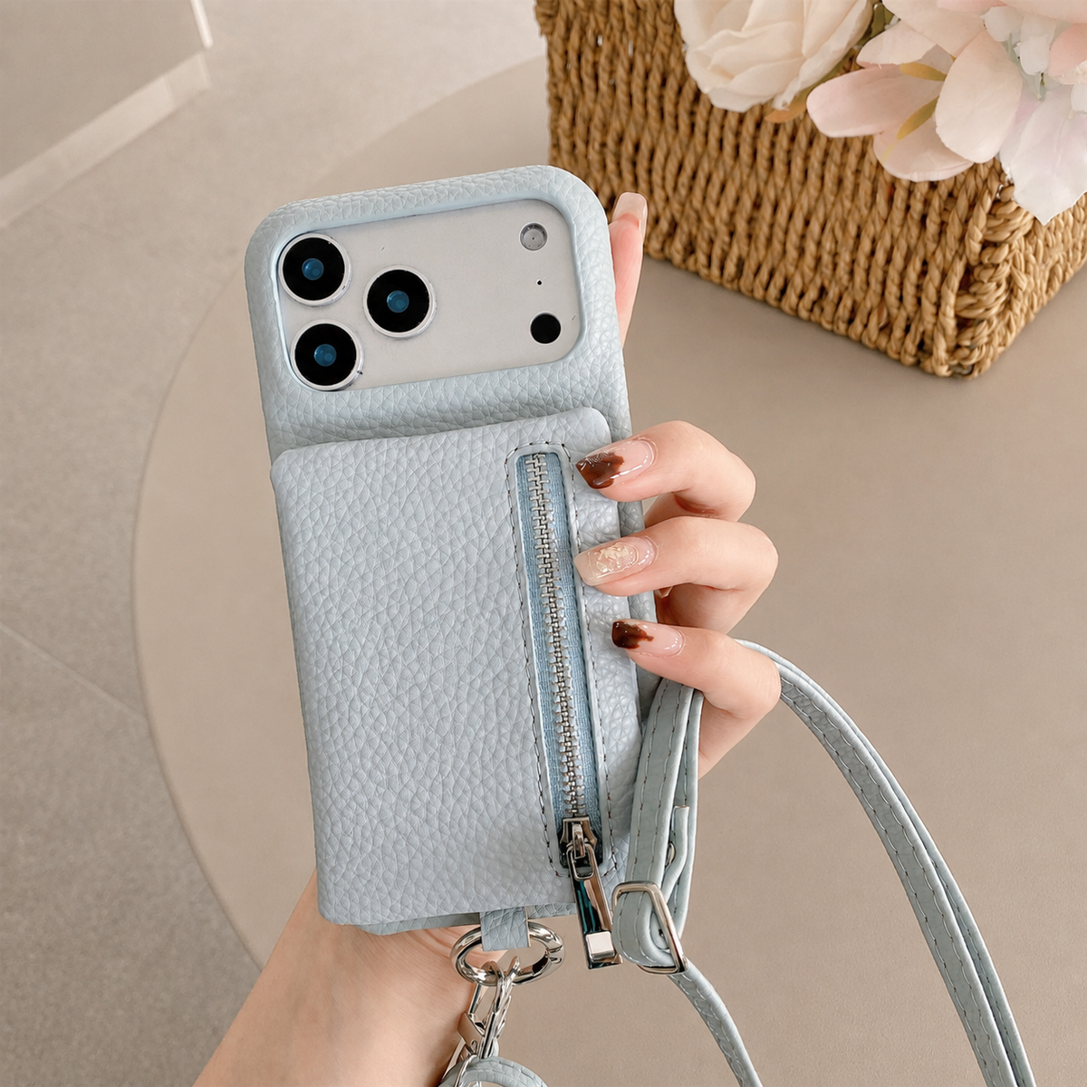 Premium iPhone Case Crossbody Leather Zippered Wallet Card Holder Protective Cover Shockproof Anti Scratch Strap Storage Slim Travel Phone Case Design
