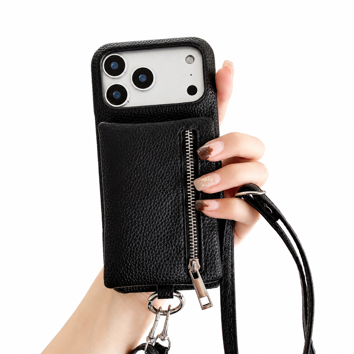 Premium iPhone Case Crossbody Leather Zippered Wallet Card Holder Protective Cover Shockproof Anti Scratch Strap Storage Slim Travel Phone Case Design