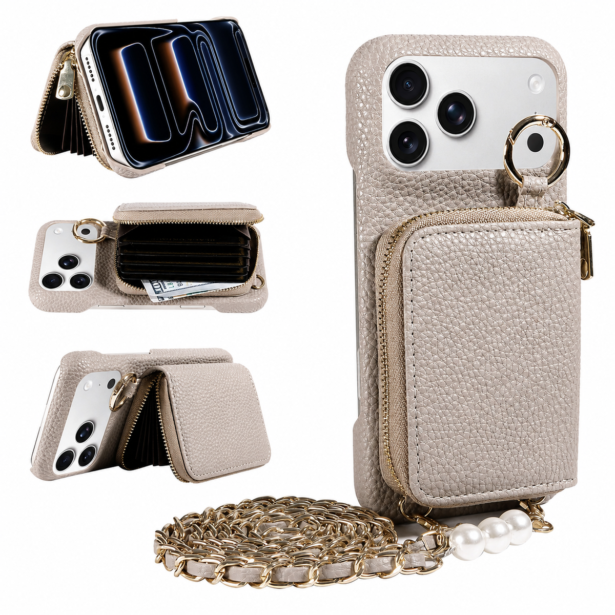 Premium iPhone Case Crossbody PU Leather Wallet Card Holder Shockproof Protective Cover Strap Storage Slim Business Soft Touch Phone Case