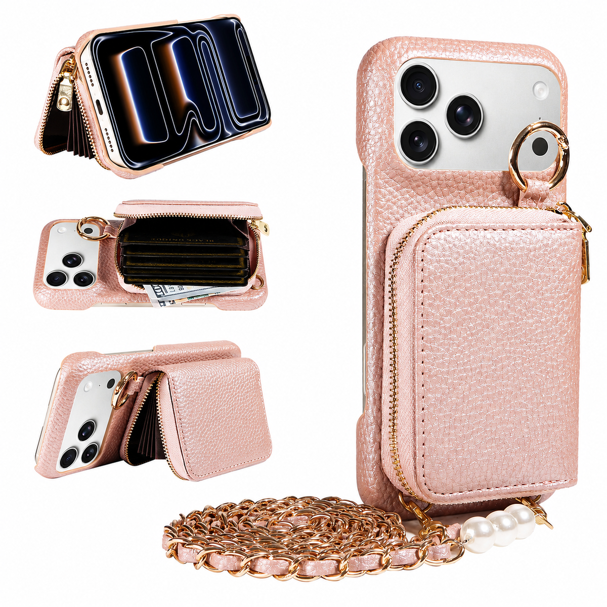 Premium iPhone Case Crossbody PU Leather Wallet Card Holder Shockproof Protective Cover Strap Storage Slim Business Soft Touch Phone Case