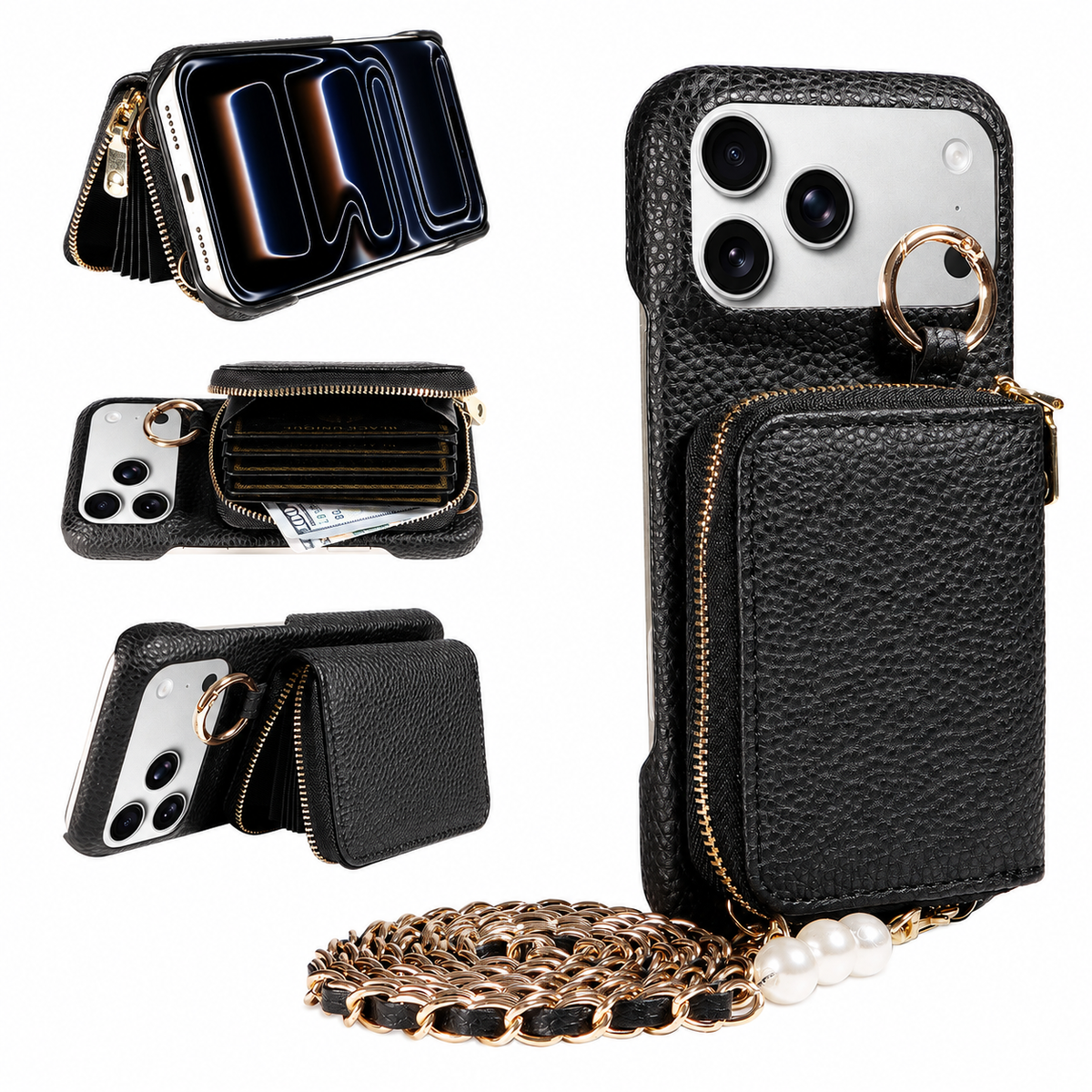 Premium iPhone Case Crossbody PU Leather Wallet Card Holder Shockproof Protective Cover Strap Storage Slim Business Soft Touch Phone Case