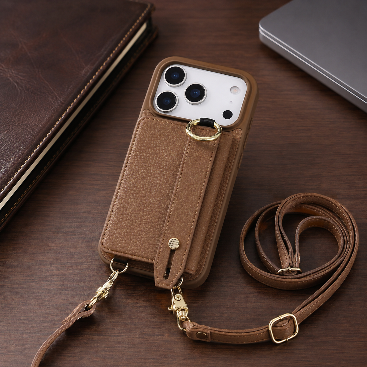 Premium iPhone Case Crossbody PU Leather Wallet Cash Card Holder Mirror Kickstand Lanyard Shockproof Storage Non Slip Protective Phone Cover Case