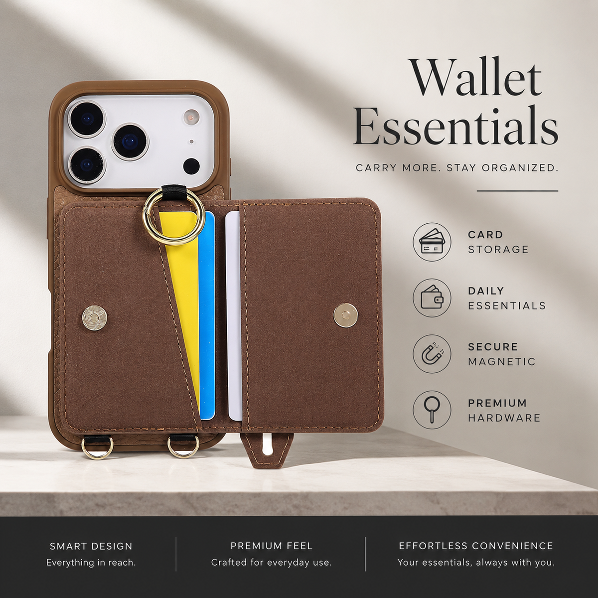 Premium iPhone Case Crossbody PU Leather Wallet Cash Card Holder Mirror Kickstand Lanyard Shockproof Storage Non Slip Protective Phone Cover Case