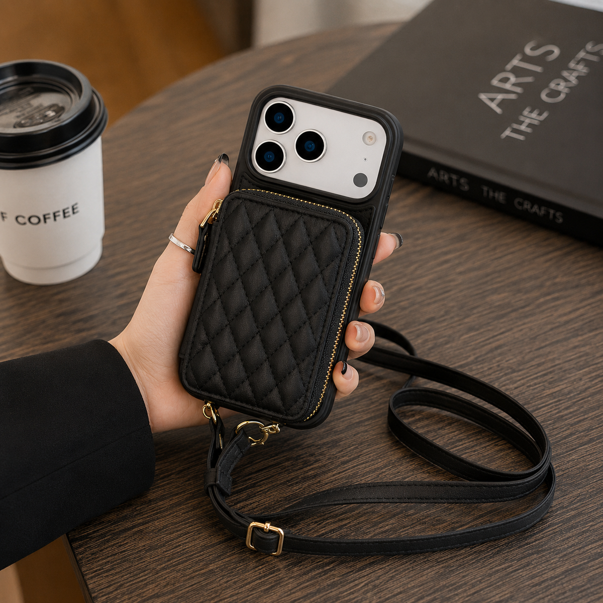 Premium iPhone Case Crossbody RFID Wallet Folio Card Holder Zipper Pocket Kickstand Wrist Strap Lanyard Protective Cover Leather Secure Storage