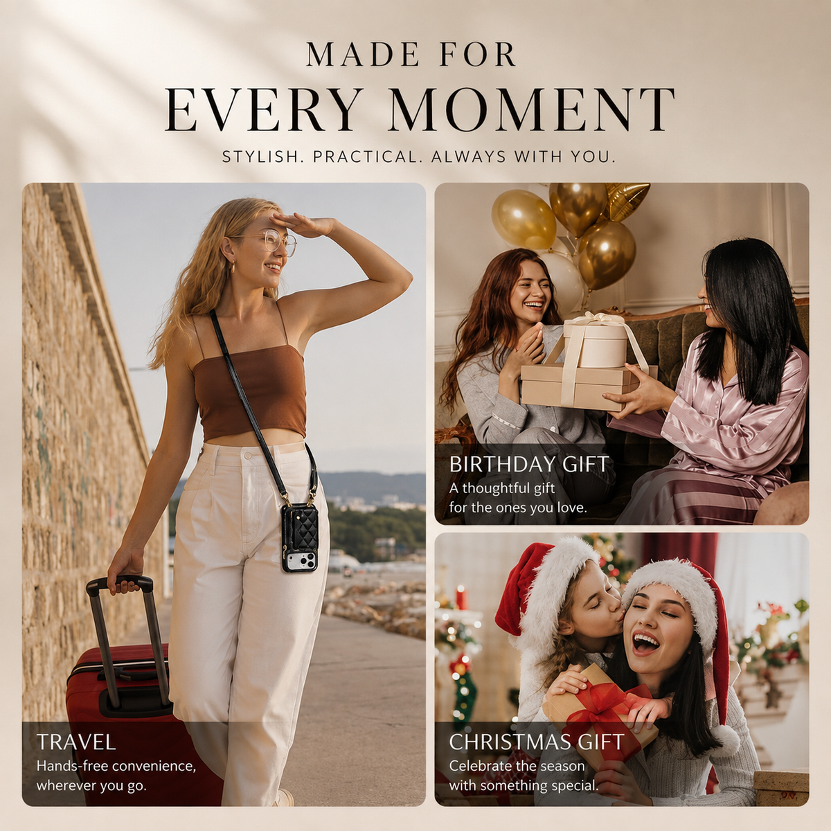 Premium iPhone Case Crossbody RFID Wallet PU Leather Card Holder Wrist Strap Protective Pouch Shockproof Anti Scratch Secure Storage Full Coverage