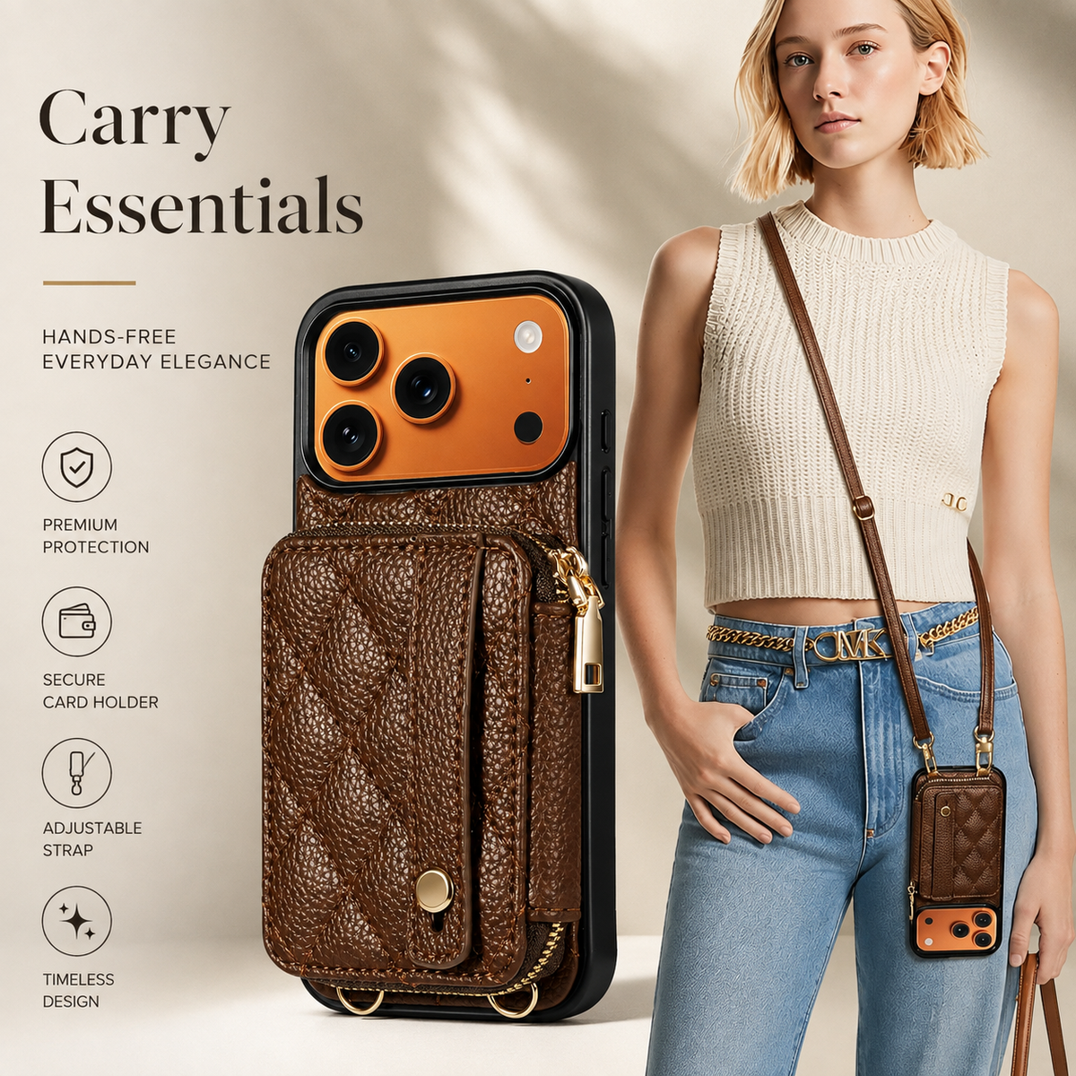 Premium iPhone Case Crossbody RFID Wallet PU Leather Card Holder Wrist Strap Protective Pouch Shockproof Anti Scratch Secure Storage Full Coverage