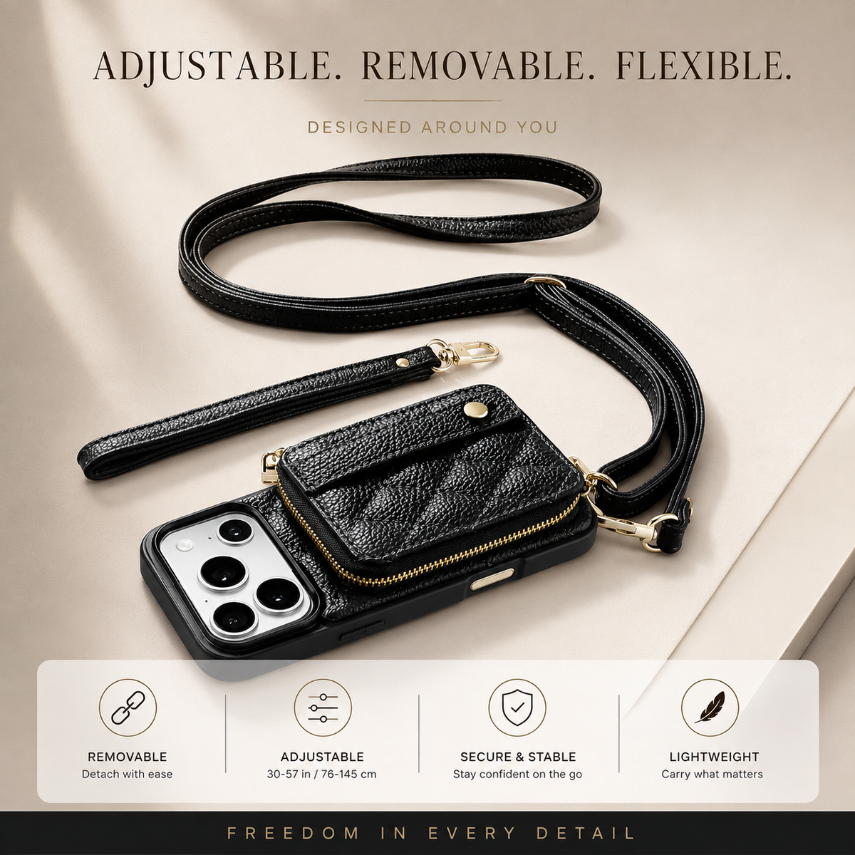 Premium iPhone Case Crossbody RFID Wallet PU Leather Card Holder Wrist Strap Protective Pouch Shockproof Anti Scratch Secure Storage Full Coverage