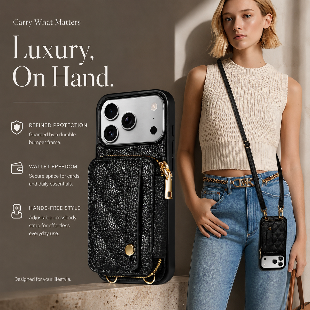 Premium iPhone Case Crossbody RFID Wallet PU Leather Card Holder Wrist Strap Protective Pouch Shockproof Anti Scratch Secure Storage Full Coverage