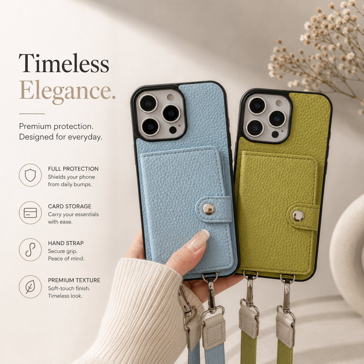 Premium iPhone Case Crossbody Wallet Cover PU Leather Card Holder Coin Pocket RFID Protection Magnetic Closure Shoulder Strap Shockproof Full Protection Slim Design