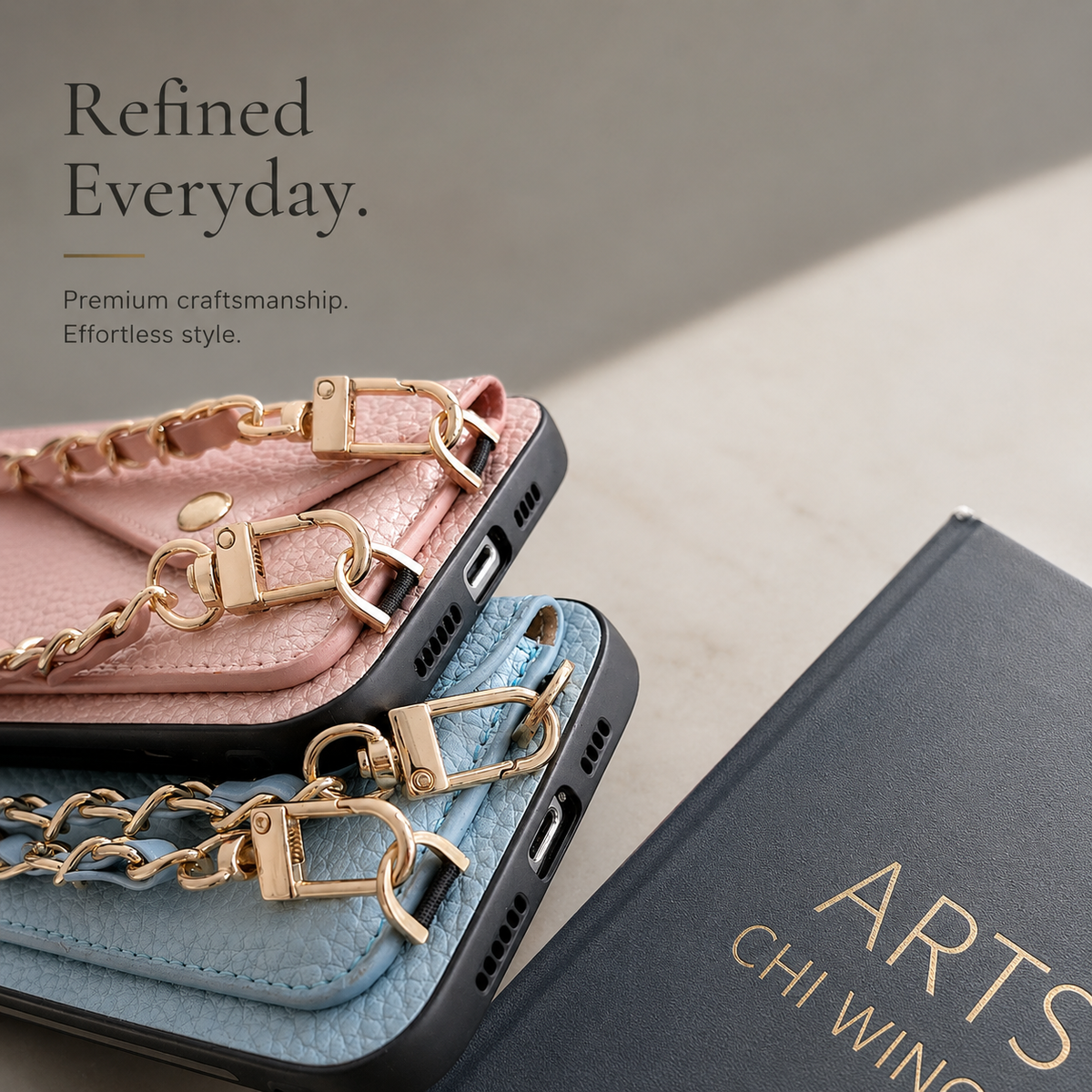 Premium iPhone Case Crossbody Wallet PU Leather Card Holder Lanyard Chain Strap Shockproof Protective Cover Non Slip Slim Lightweight Full Coverage