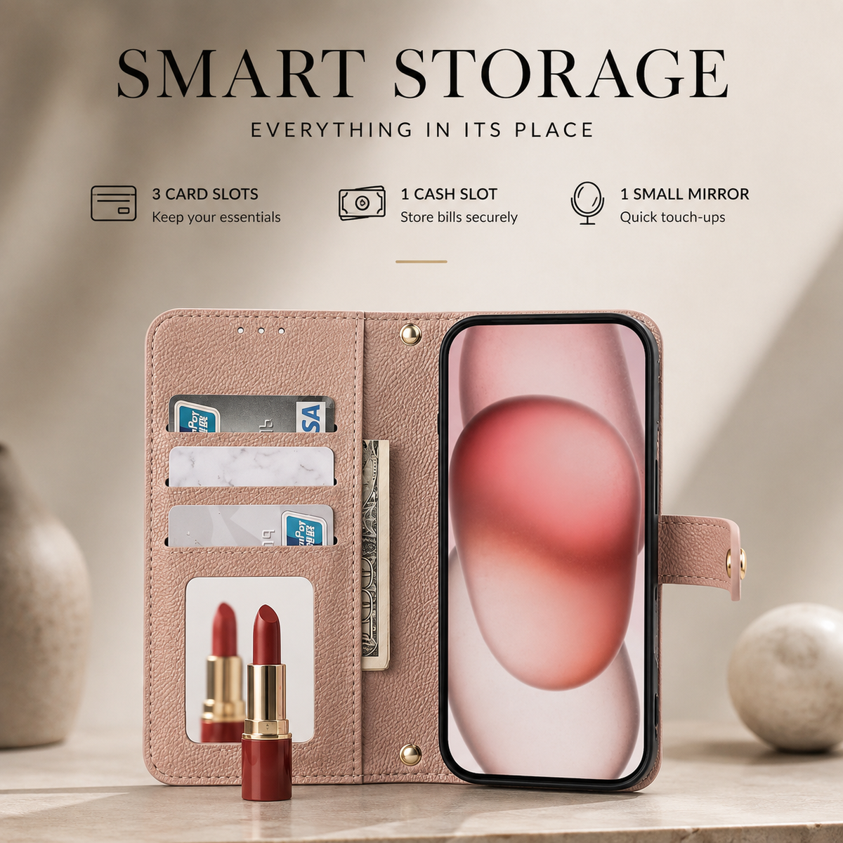 Premium iPhone Case Crossbody Wallet PU Leather Card Holder Lanyard Strap Protective Cover Anti Scratch Non Slip Slim Lightweight Secure Storage Grip