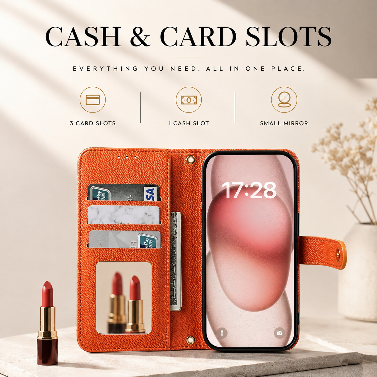Premium iPhone Case Crossbody Wallet PU Leather Card Holder Lanyard Strap Protective Cover Anti Scratch Non Slip Slim Lightweight Secure Storage Grip