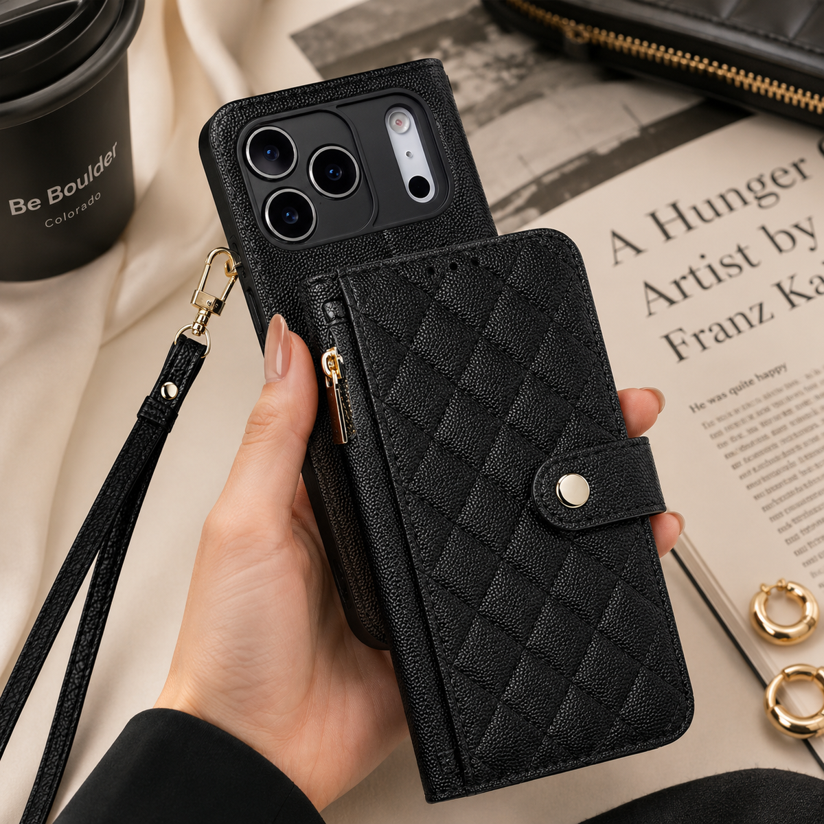 Premium iPhone Case Crossbody Wallet PU Leather Card Holder Lanyard Strap Protective Cover Anti Scratch Non Slip Slim Lightweight Secure Storage Grip