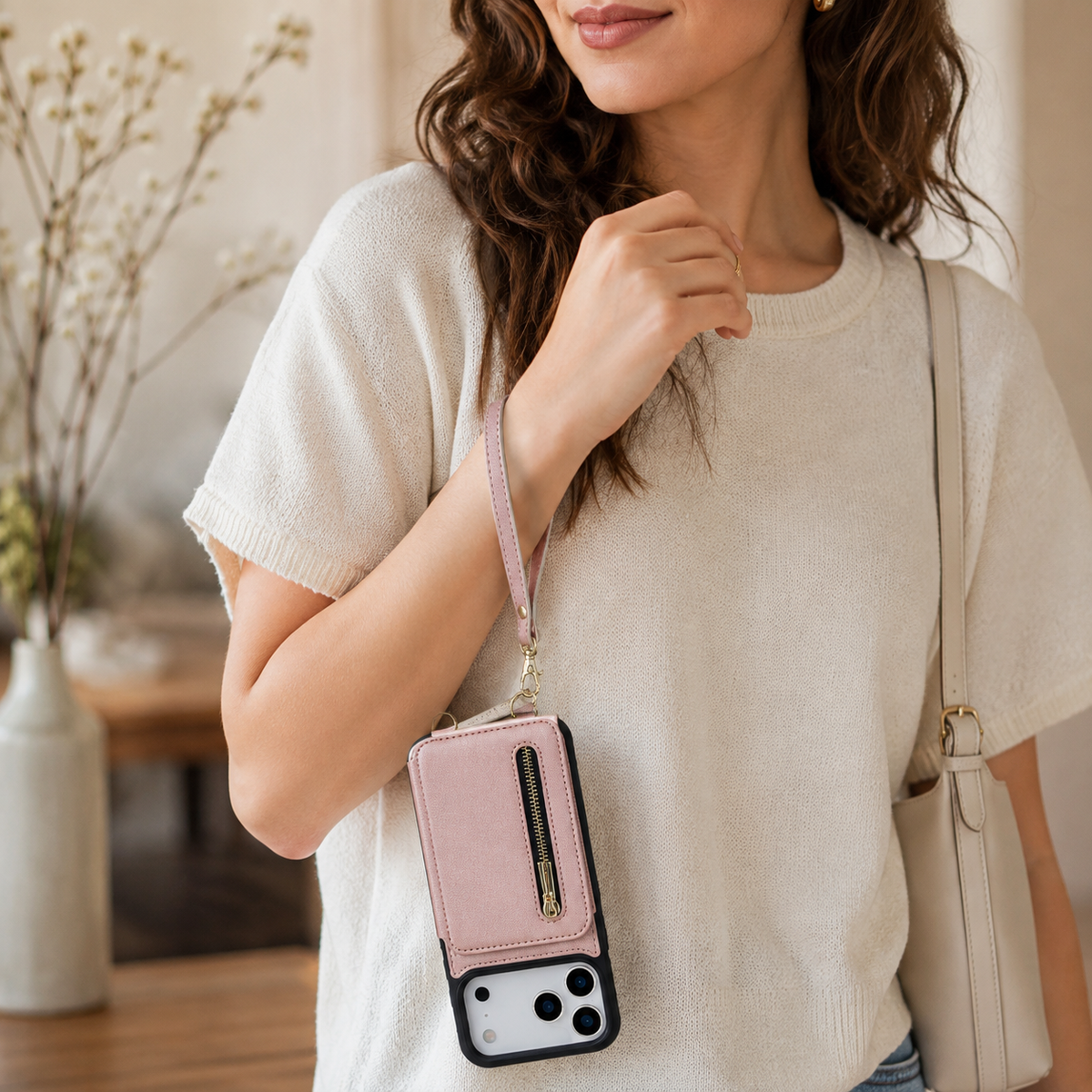 Premium iPhone Case Crossbody Zipper Leather Wallet Card Slots Protective Cover Shockproof Storage Strap Anti Scratch Slim Travel Phone Case Design