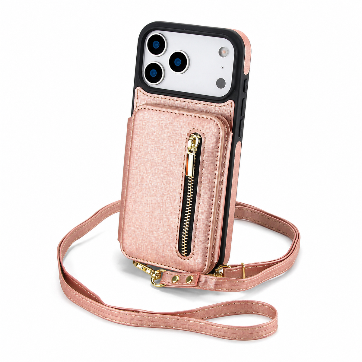 Premium iPhone Case Crossbody Zipper Leather Wallet Card Slots Protective Cover Shockproof Storage Strap Anti Scratch Slim Travel Phone Case Design
