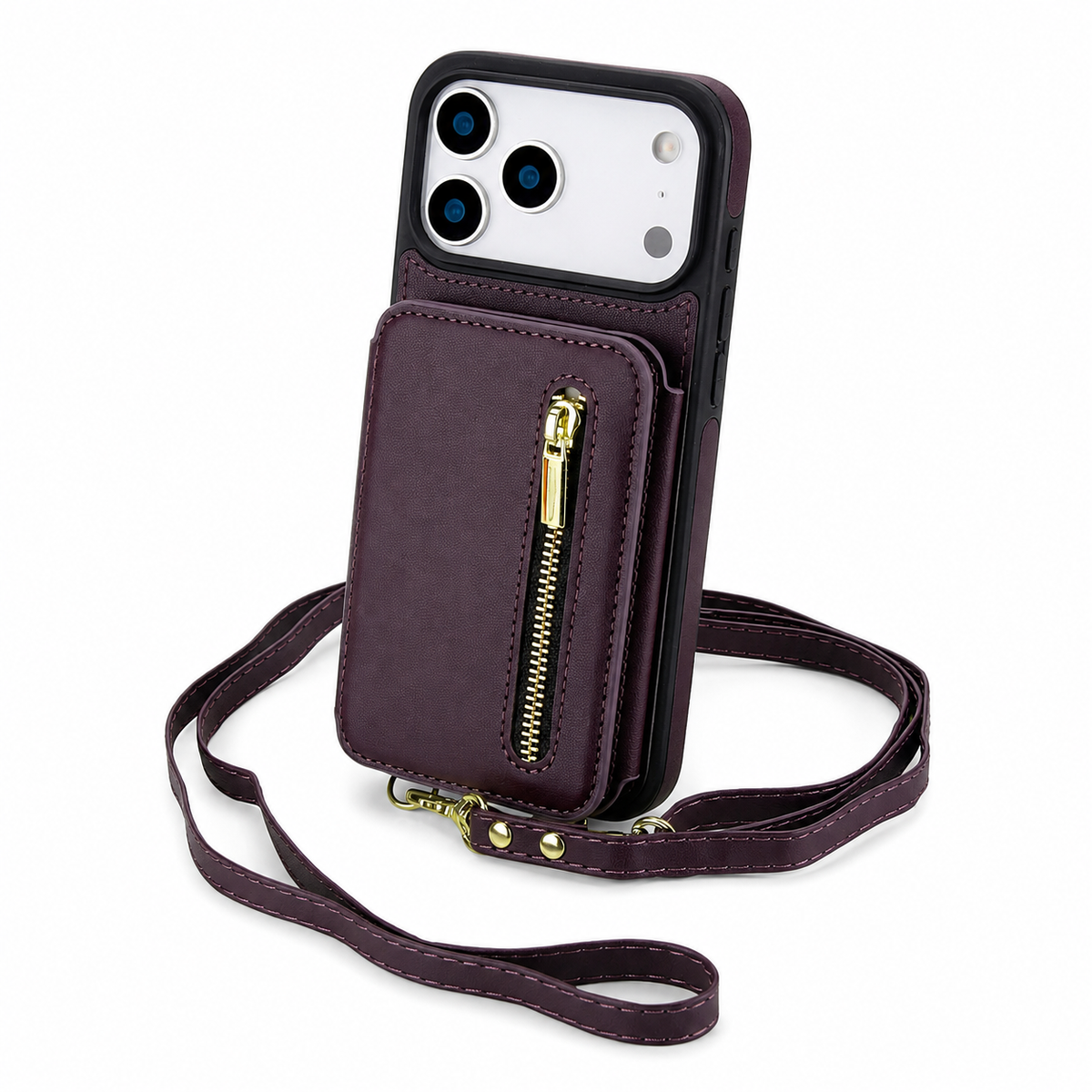 Premium iPhone Case Crossbody Zipper Leather Wallet Card Slots Protective Cover Shockproof Storage Strap Anti Scratch Slim Travel Phone Case Design