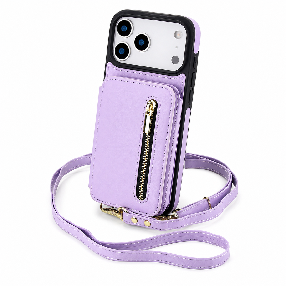 Premium iPhone Case Crossbody Zipper Leather Wallet Card Slots Protective Cover Shockproof Storage Strap Anti Scratch Slim Travel Phone Case Design