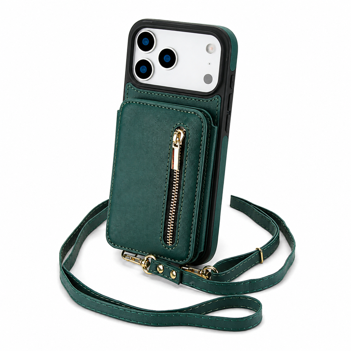 Premium iPhone Case Crossbody Zipper Leather Wallet Card Slots Protective Cover Shockproof Storage Strap Anti Scratch Slim Travel Phone Case Design